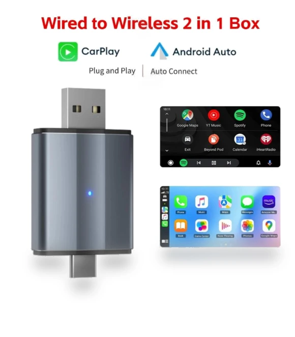 2IN1 Mini Wireless Adapter for Carplay and Android Auto — Phone Accessories, YJMP