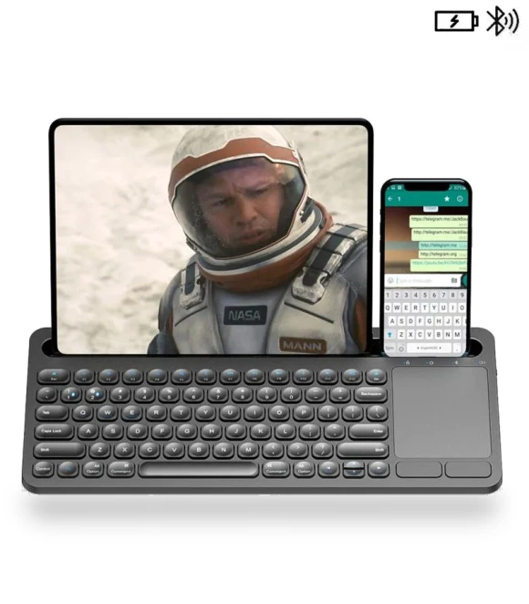 Silent Click Wireless Keyboard with Phone Holder and Multi-Touch Touchpad — Keyboard Cases, SeenDa
