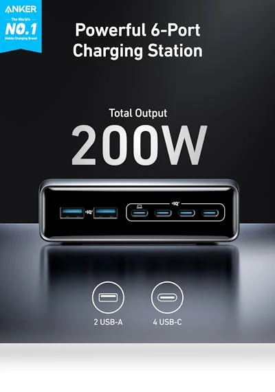 200W 6-Port GaN Charging Station — Chargers, Anker