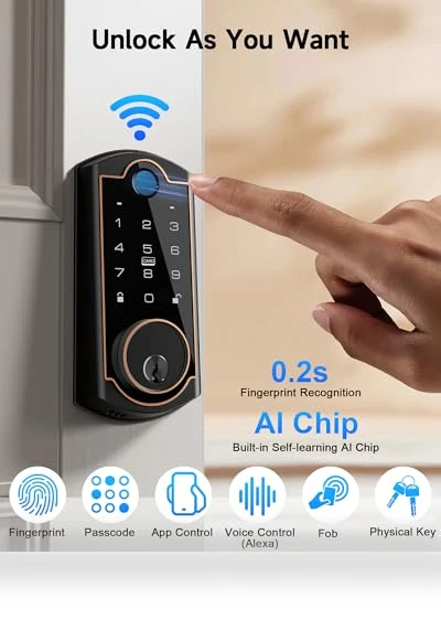 Built-in WiFi Deadbolt Smart Fingerprint Lock — Deadbolts, SohoTeco