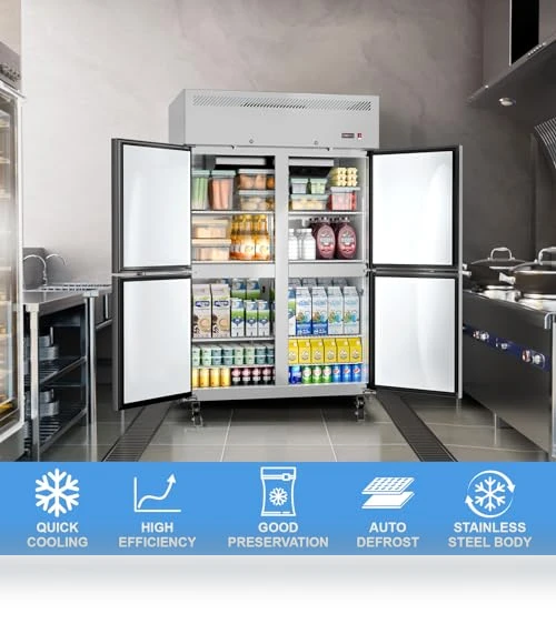 Commercial Refrigerator 4 Door Stainless Steel Reach-in Solid Door Upright Fridge — Mini Fridges, Ferueo