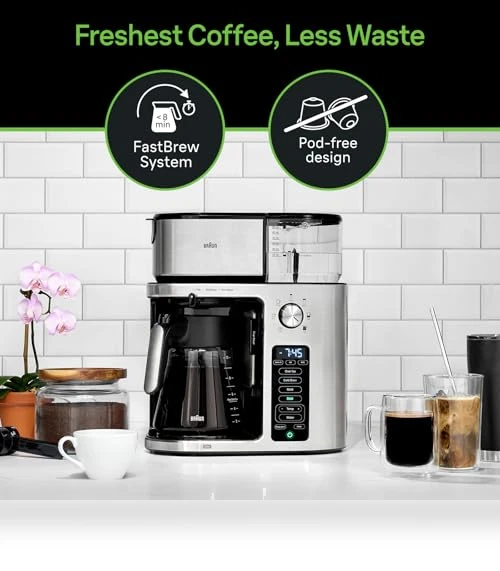 MultiServe Plus 10-Cup Pod Free Drip Coffee Maker — Coffee & Espresso Combos, Braun
