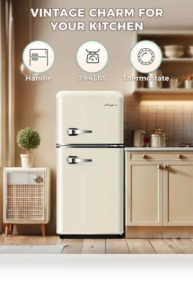 Retro Double Door Refrigerator with Freezer — Mini Fridges, Anypro