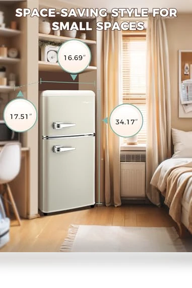 Retro Double Door Refrigerator with Freezer — Mini Fridges, Anypro