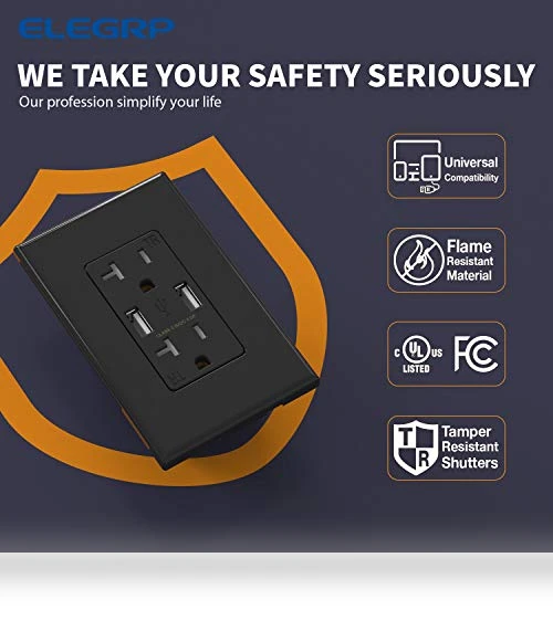 USB Wall Outlet Receptacle with Dual USB Ports — Standard Outlets, ELEGRP