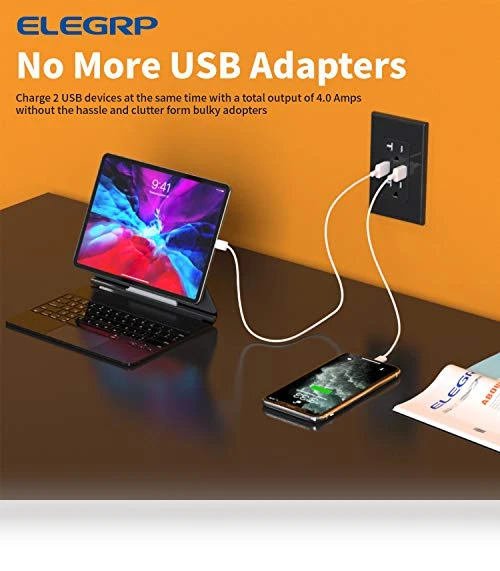 USB Wall Outlet Receptacle with Dual USB Ports — Standard Outlets, ELEGRP