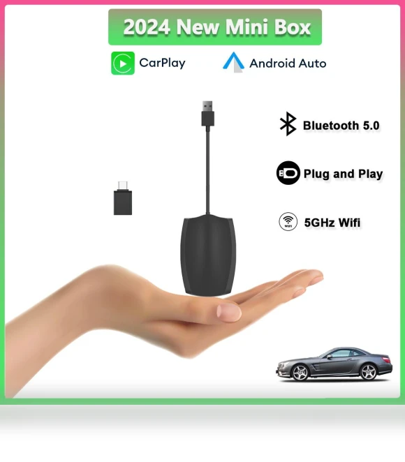 Mini Box with Wired Connection for Wireless CarPlay and Android Auto — Car Accessories & Gadgets, Reakosound
