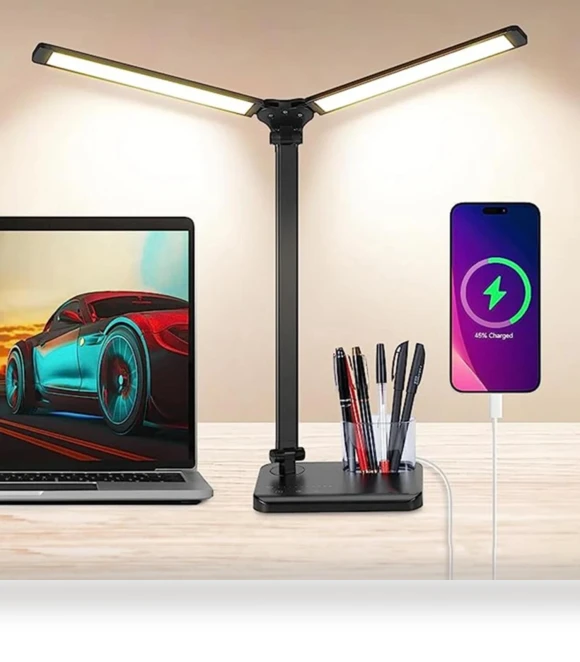 Desk Lamp with Dual Swivel Arms — Study & Desk Lighting, Chic Interiors