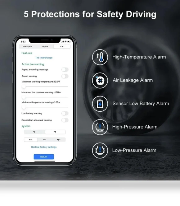 Bluetooth Motorcycle Tire Pressure Monitoring System — TPMS Sensor Replacements, JOHO