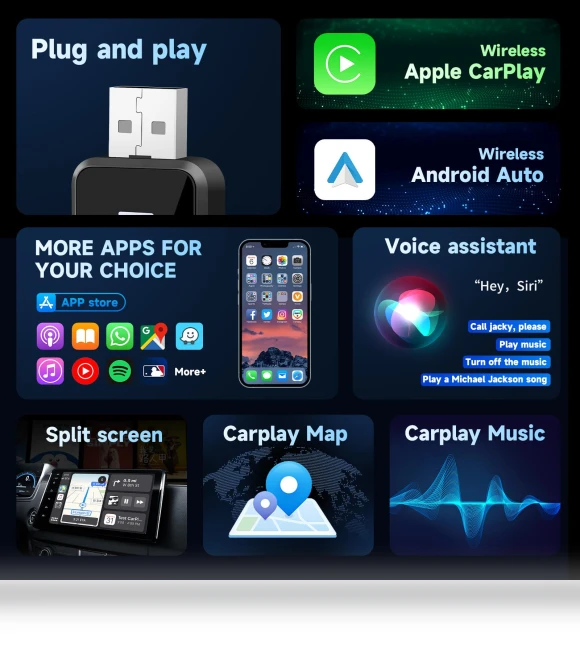Wireless CarPlay Android Auto Adapter Smart Mini AI Box — Stereo Receivers, Auto Home Solutions