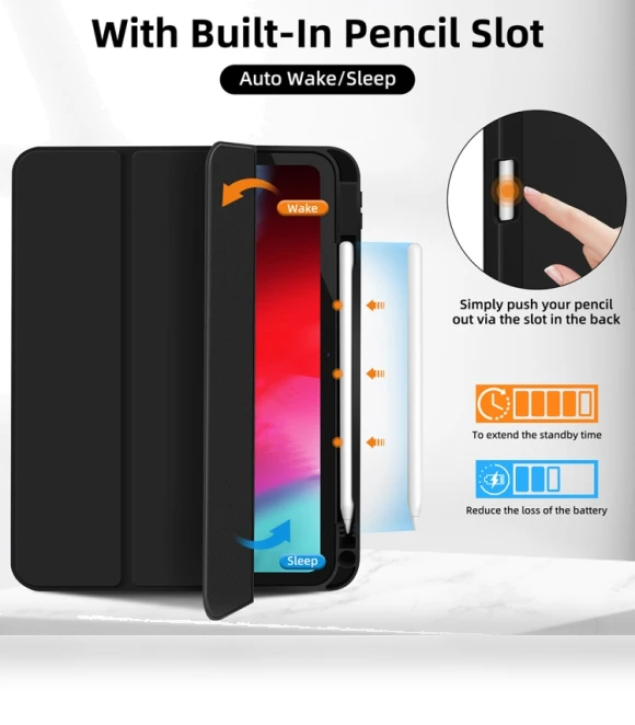 3-fold TPU Smart Leather Tablet Case with Pen Slot for iPad 10th Gen 10.9 2022 — Keyboard Cases
