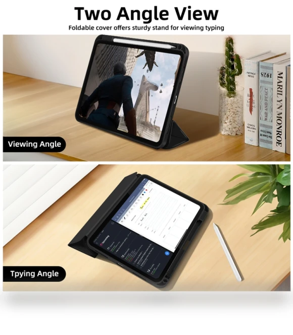 3-fold TPU Smart Leather Tablet Case with Pen Slot for iPad 10th Gen 10.9 2022 — Keyboard Cases