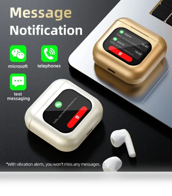 TWS Bluetooth Earphone with LCD Touch Screen, 8GB Memory, ENC HD Calls, Low Latency — Headsets