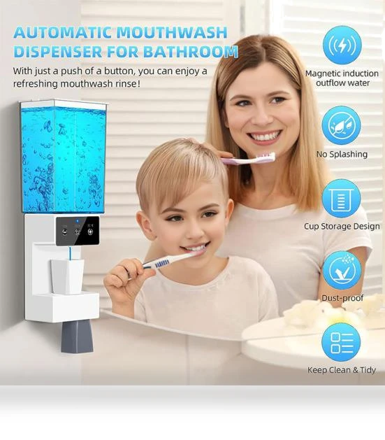 Automatic Mouthwash Dispenser with 2 Magnetic Cups — Oral Rinse, Smartdbird