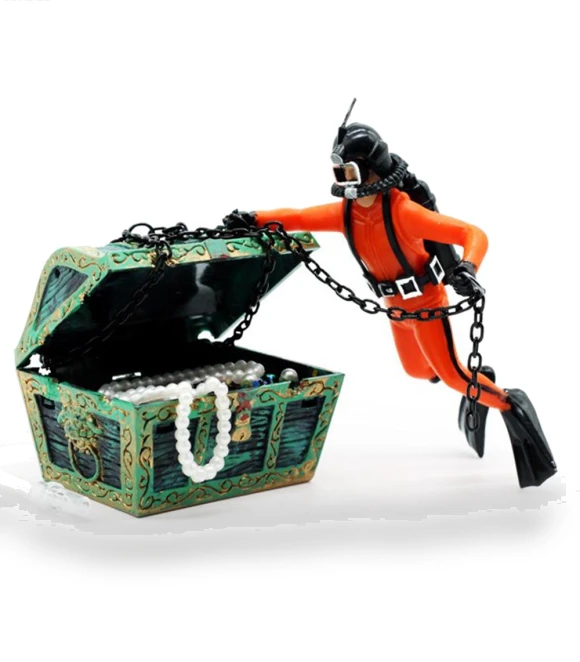 Aquarium with Floating Diver Ornament — Coral Decor, TOMTOP JMS