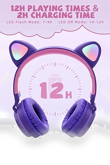 Cat Ear LED Light Wireless Headphones — In-Ear Headphones, CCSX