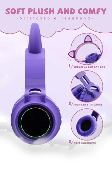 Cat Ear LED Light Wireless Headphones — In-Ear Headphones, CCSX