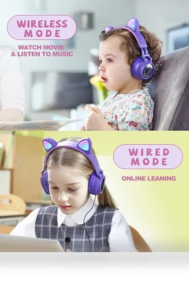 Cat Ear LED Light Wireless Headphones — In-Ear Headphones, CCSX