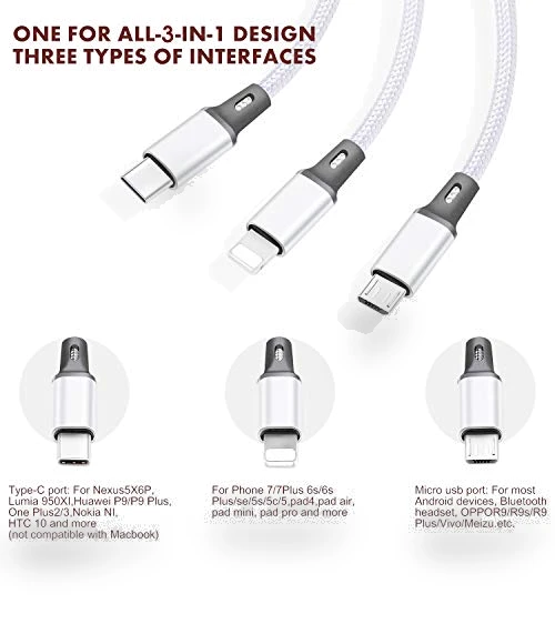 Multi USB Charging Cable 3A, 3 in 1 Fast Charger Cord Connector — Chargers, TOPWIN