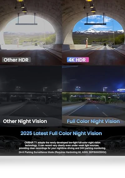 4K 3 Channel Dash Cam — Rearview Cameras for Cars, OMBAR
