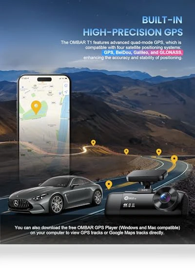 4K 3 Channel Dash Cam — Rearview Cameras for Cars, OMBAR