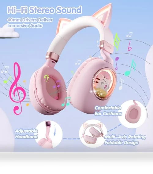 Cat Ear Bluetooth Headphones for Kids — In-Ear Headphones, esonstyle