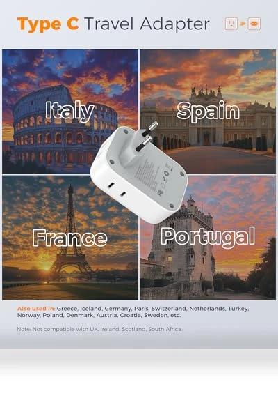 European Plug Adapter with USB C — Chargers & Adapters, TESSAN