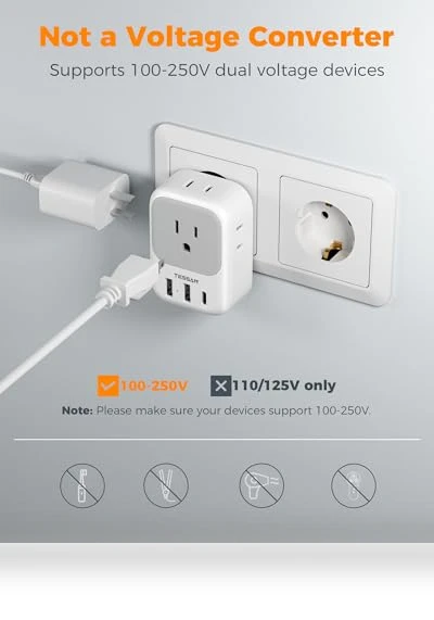 European Plug Adapter with USB C — Chargers & Adapters, TESSAN