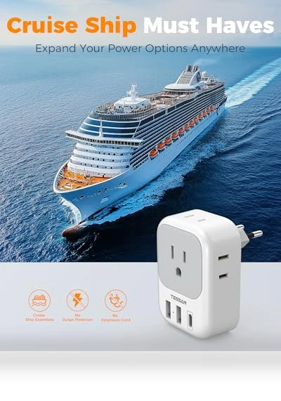 European Plug Adapter with USB C — Chargers & Adapters, TESSAN