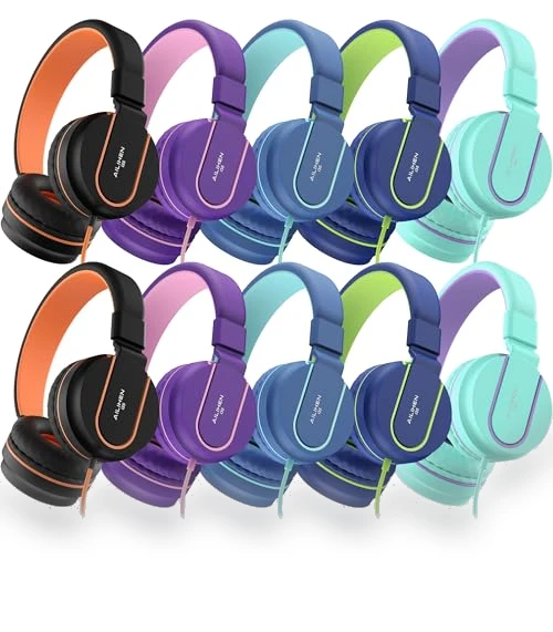 Kids Headphones Bulk 10-Pack for K-12 School Classroom — In-Ear Headphones, AILIHEN