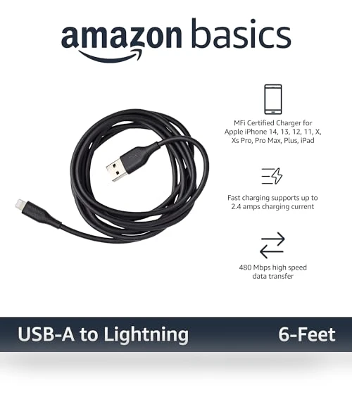 MFi Certified Lightning Charger Cable — Lightning, Amazon Basics