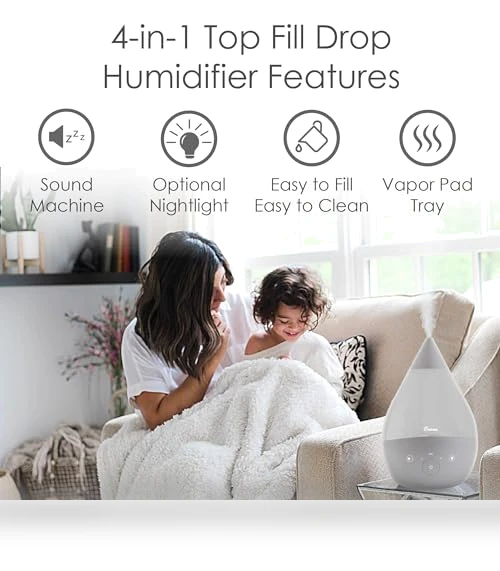 Ultrasonic Cool Mist Humidifier with Sound Machine, Night Light, Aroma Tray — Air Moisturizers, Crane