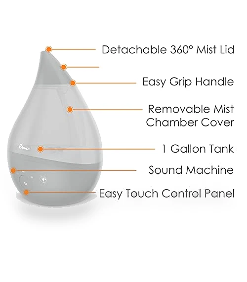 Ultrasonic Cool Mist Humidifier with Sound Machine, Night Light, Aroma Tray — Air Moisturizers, Crane