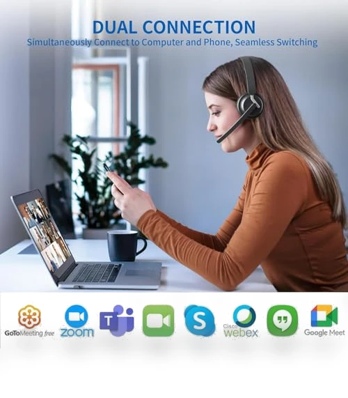 Wireless Headset with AI Noise Cancelling Microphone — Headsets, awatrue