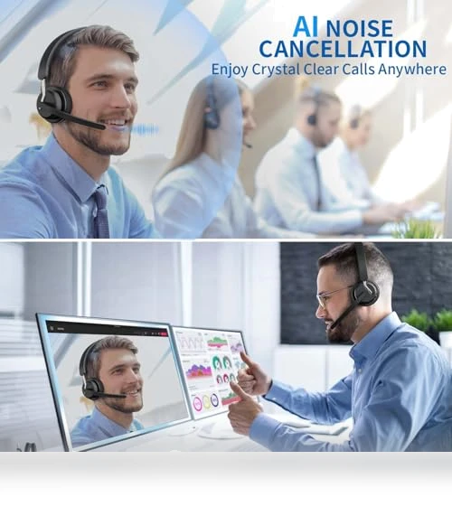 Wireless Headset with AI Noise Cancelling Microphone — Headsets, awatrue