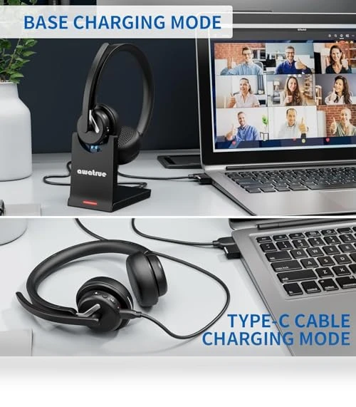 Wireless Headset with AI Noise Cancelling Microphone — Headsets, awatrue