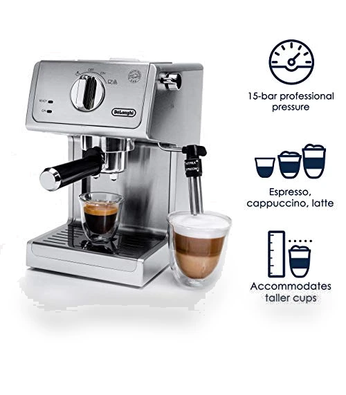 15 Bar Pump Espresso and Cappuccino Machine with Premium Adjustable Frother — Coffee & Espresso Combos, De'Longhi