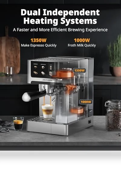 20 Bar Espresso Machine with Automatic Milk Frother — Coffee & Espresso Combos, AIRMSEN