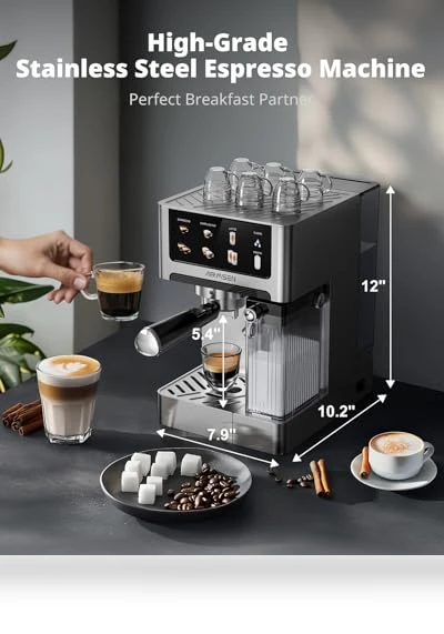 20 Bar Espresso Machine with Automatic Milk Frother — Coffee & Espresso Combos, AIRMSEN