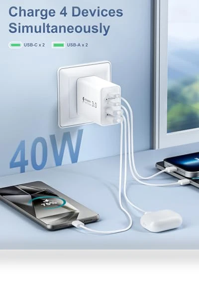40W 4-Port USB C Wall Charger — Chargers, BECHAGE