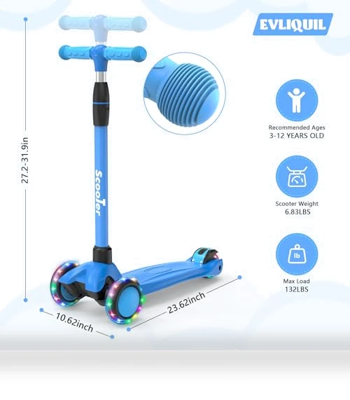 Adjustable Height Kick Scooter with Removable Seat — Push Scooters, EVLIQUIL