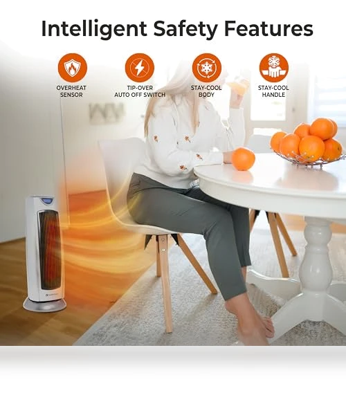 Electric Oscillating Ceramic Tower Space Heater — Portable Heating Solutions, Comfort Zone