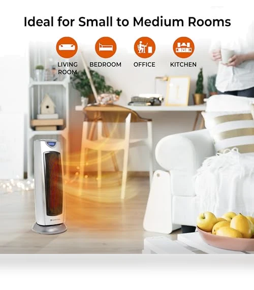 Electric Oscillating Ceramic Tower Space Heater — Portable Heating Solutions, Comfort Zone