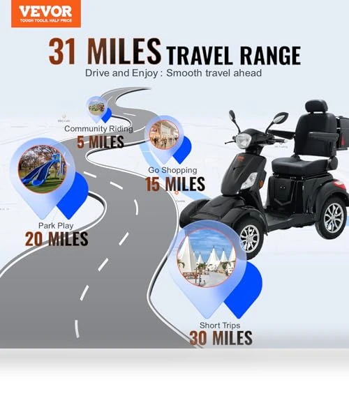 Heavy Duty 4-Wheel Mobility Scooter — Electric Self-Balancing Scooters, VEVOR