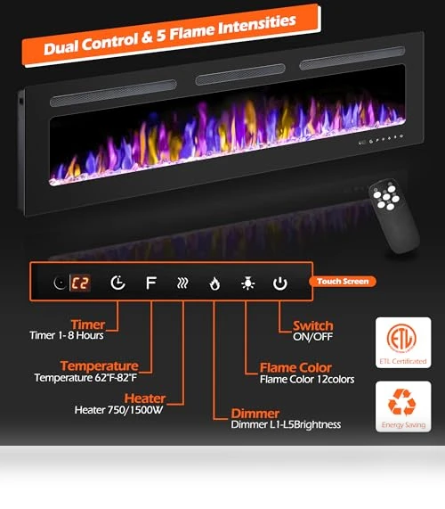 Electric Fireplace Wall Mounted and Recessed with Remote Control — Electric Heating Solutions, BETELNUT