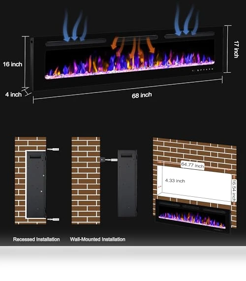 Electric Fireplace Wall Mounted and Recessed with Remote Control — Electric Heating Solutions, BETELNUT