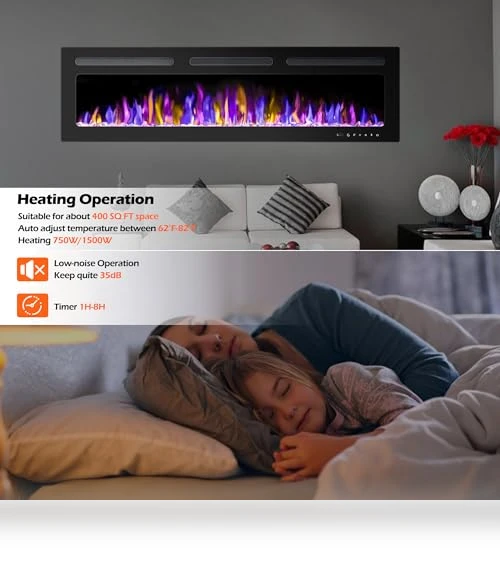 Electric Fireplace Wall Mounted and Recessed with Remote Control — Electric Heating Solutions, BETELNUT