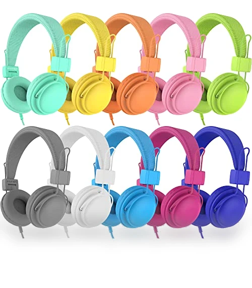 Kids Headphones Bulk 10-Pack for School Classroom K-12 — In-Ear Headphones, AILIHEN