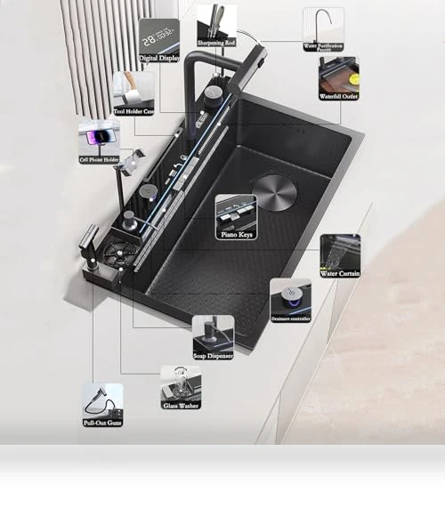 Modern Smart Kitchen Sink — Integrated Soap Dispensers, cozhao