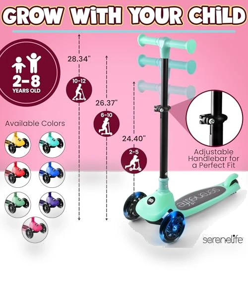 3 Wheel Foldable Kids Scooter — Push Scooters, SereneLife